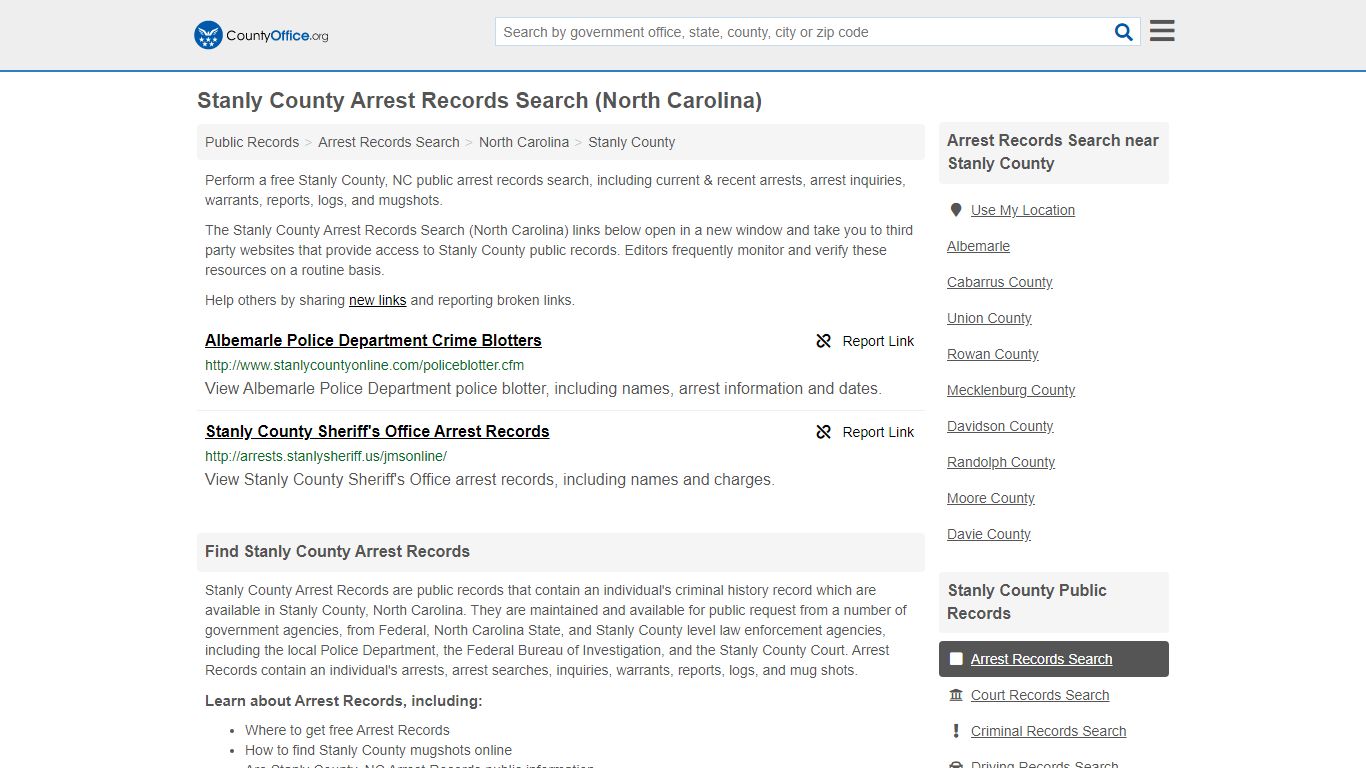 Arrest Records Search - Stanly County, NC (Arrests & Mugshots)